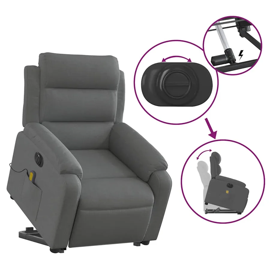 Fauteuil inclinable de massage électrique Gris foncé Tissu - 6