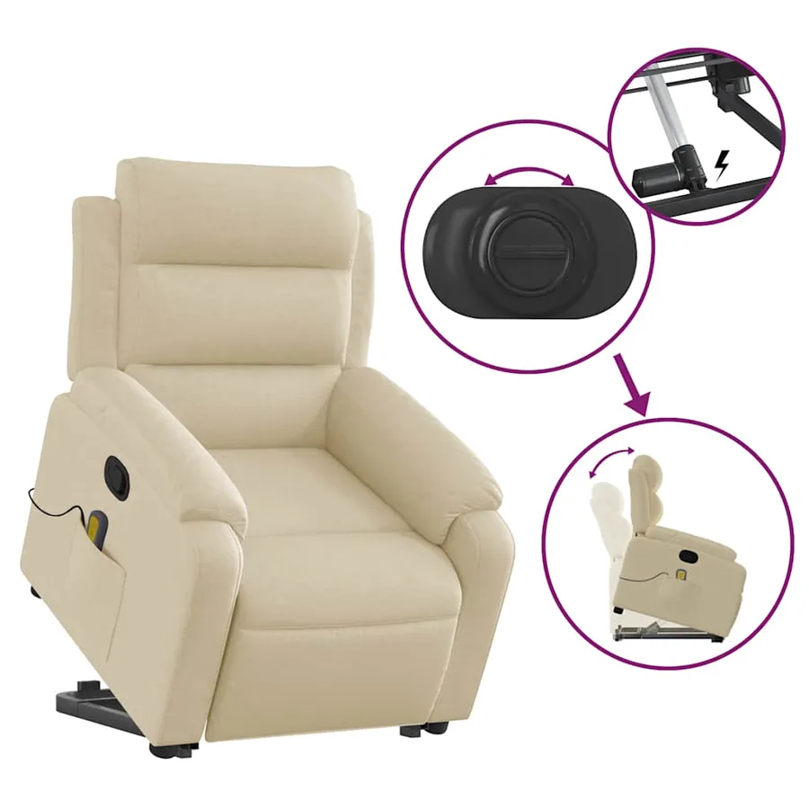 Fauteuil inclinable de massage Crème Tissu - 6