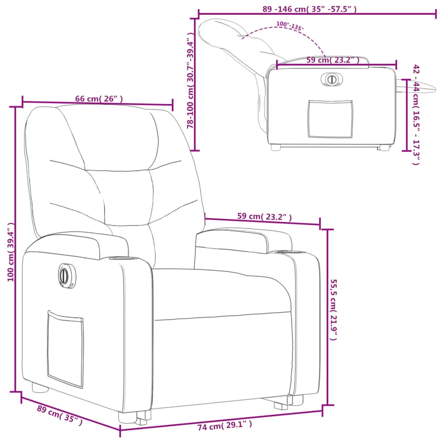 Fauteuil inclinable électrique cappuccino similicuir - 17