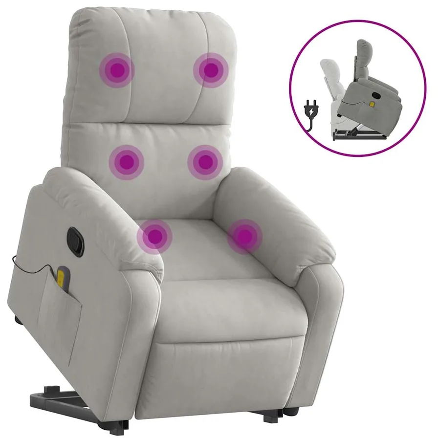 Fauteuil inclinable de massage gris clair tissu microfibre - 2