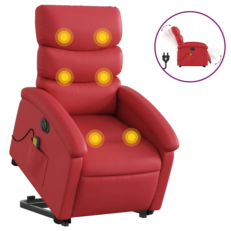 Fauteuil inclinable de massage électrique rouge similicuir - 2