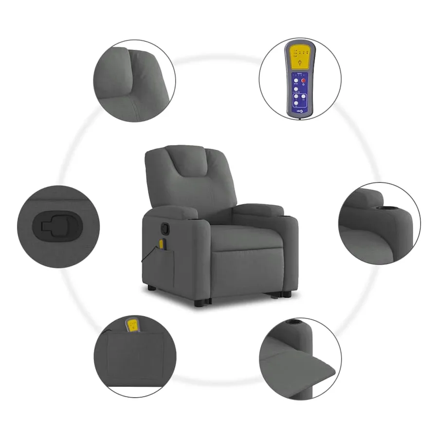 Fauteuil de massage inclinable Gris foncé Tissu - 8