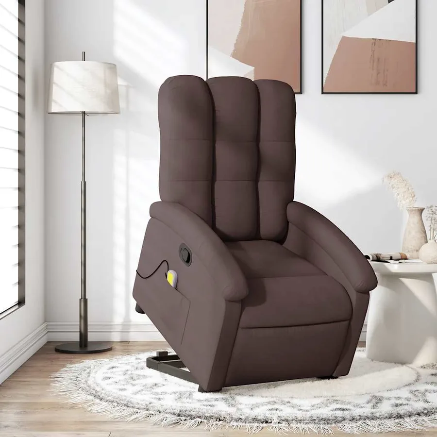 Fauteuil inclinable de massage Marron foncé Tissu - 15