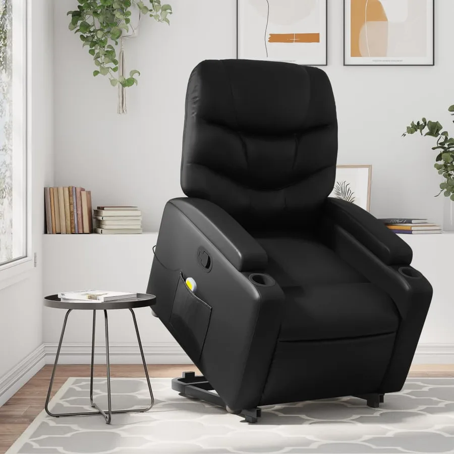 Fauteuil inclinable de massage Noir Similicuir - 15