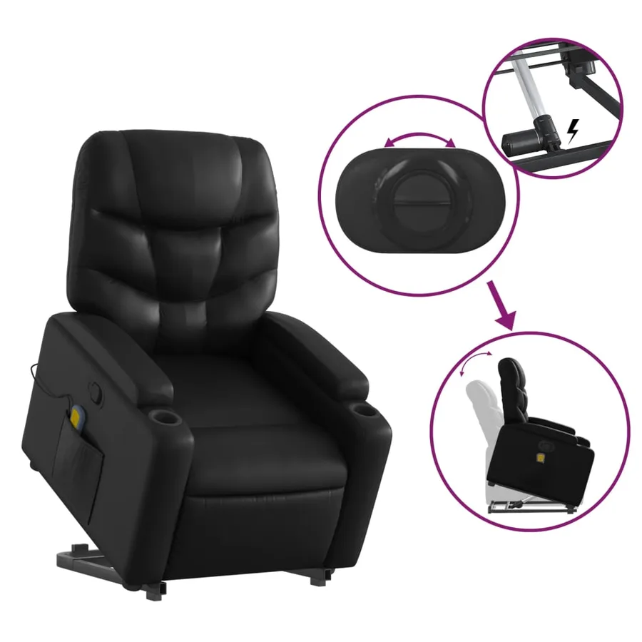 Fauteuil inclinable de massage Noir Similicuir - 6