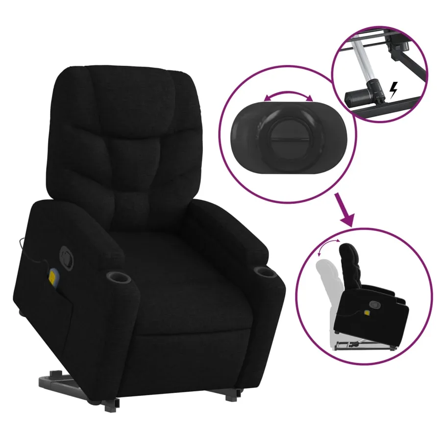 Fauteuil de massage inclinable Noir Tissu - 6