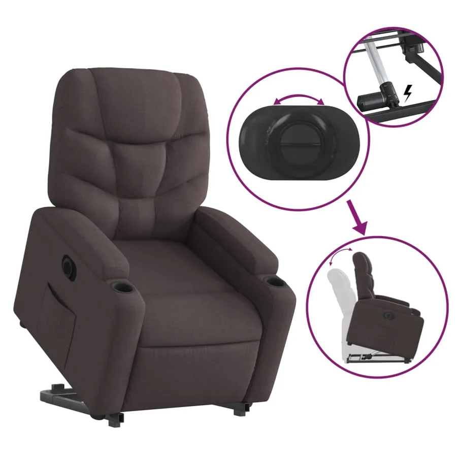 Fauteuil inclinable électrique marron foncé tissu - 11