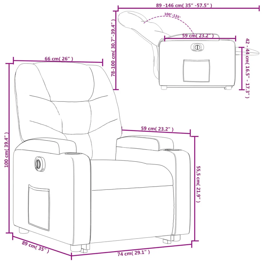 Fauteuil inclinable électrique marron foncé tissu - 17