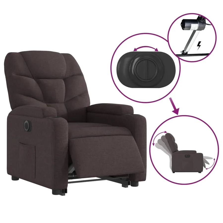 Fauteuil inclinable électrique marron foncé tissu - 6