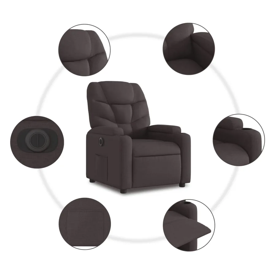 Fauteuil inclinable électrique marron foncé tissu - 8