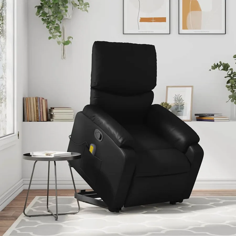Fauteuil inclinable de massage Noir Similicuir - 15