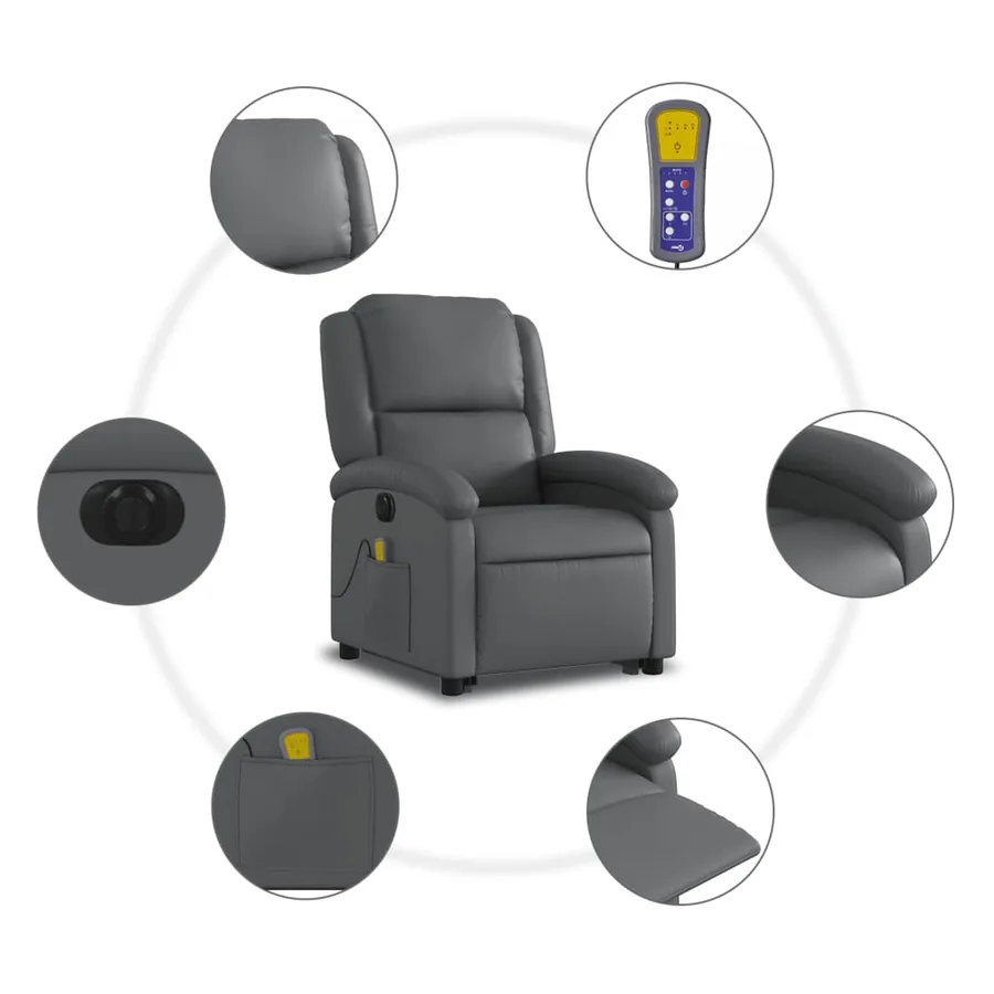 Fauteuil inclinable de massage électrique gris similicuir - 8