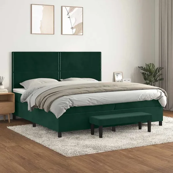 Sommier à lattes de lit et matelas Vert foncé 200x200cm Velours