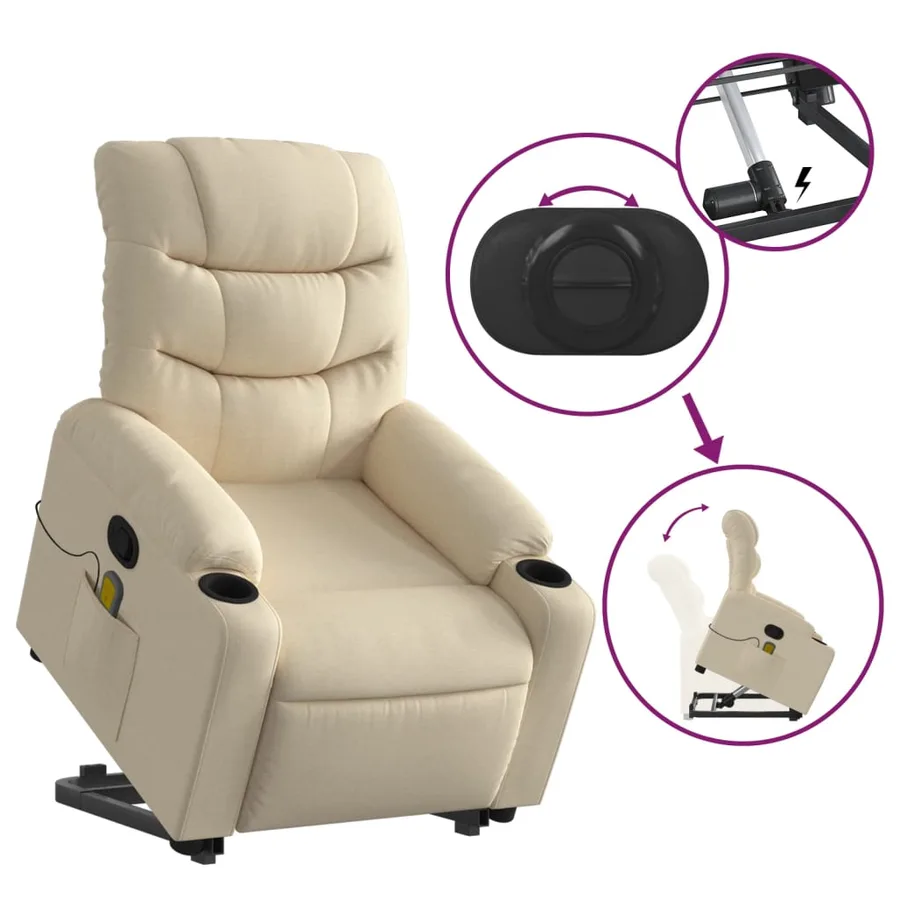 Fauteuil inclinable de massage Crème Tissu - 6