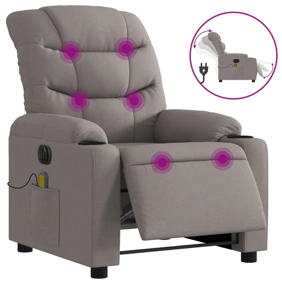 Fauteuil de massage inclinable électrique Taupe Tissu - 2