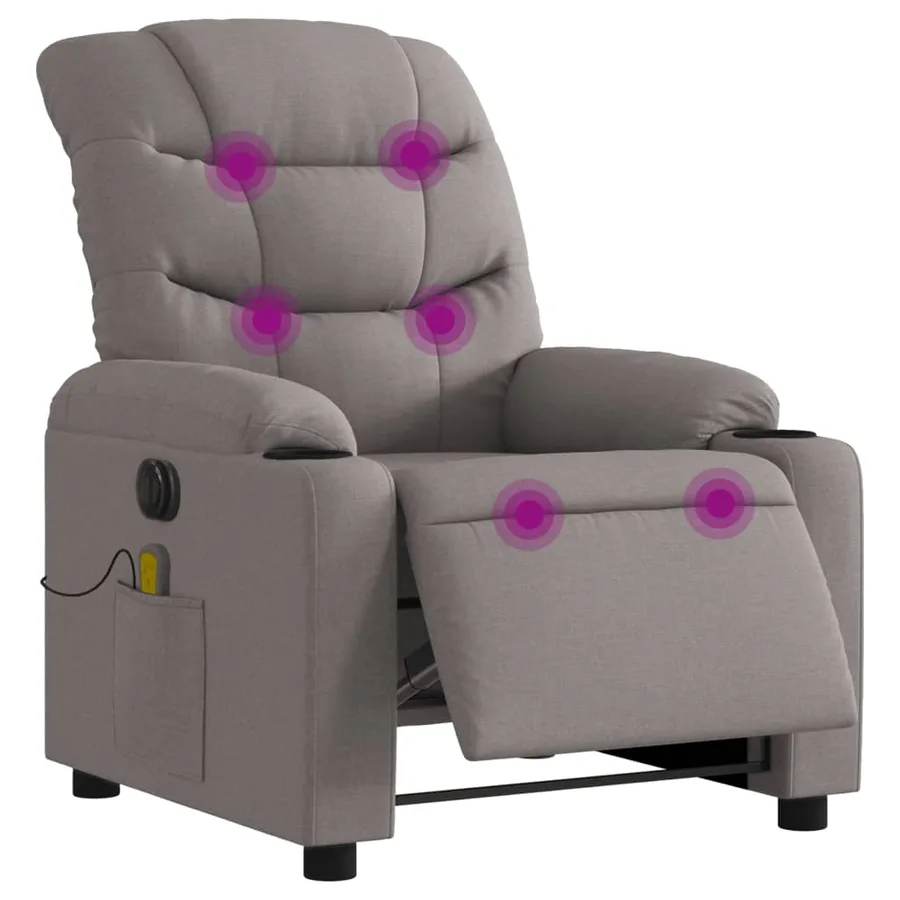 Fauteuil de massage inclinable électrique Taupe Tissu - 3