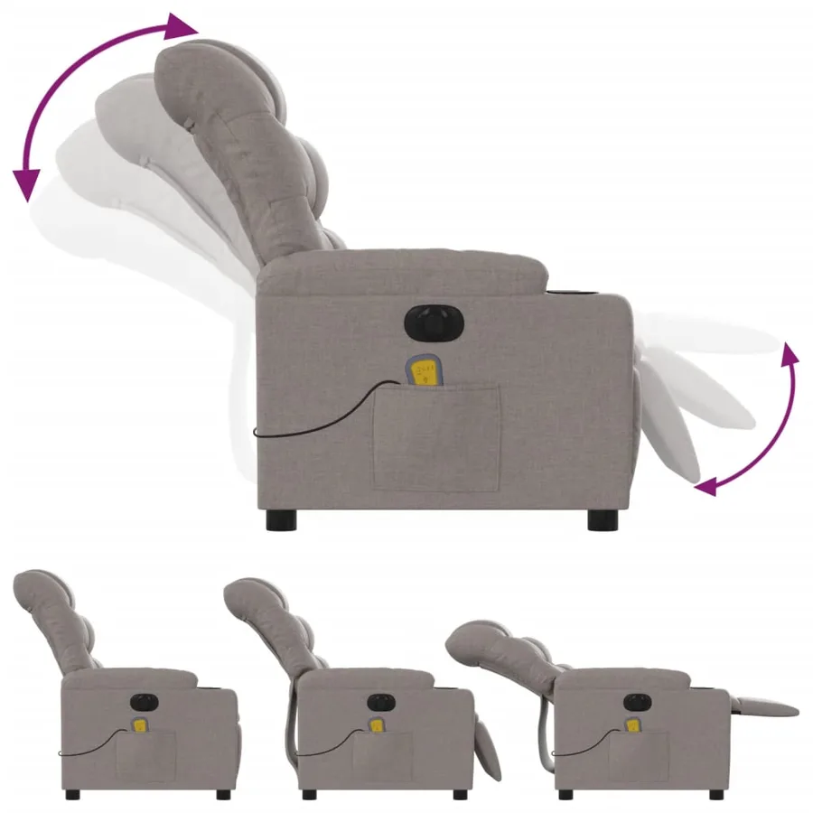 Fauteuil de massage inclinable électrique Taupe Tissu - 7