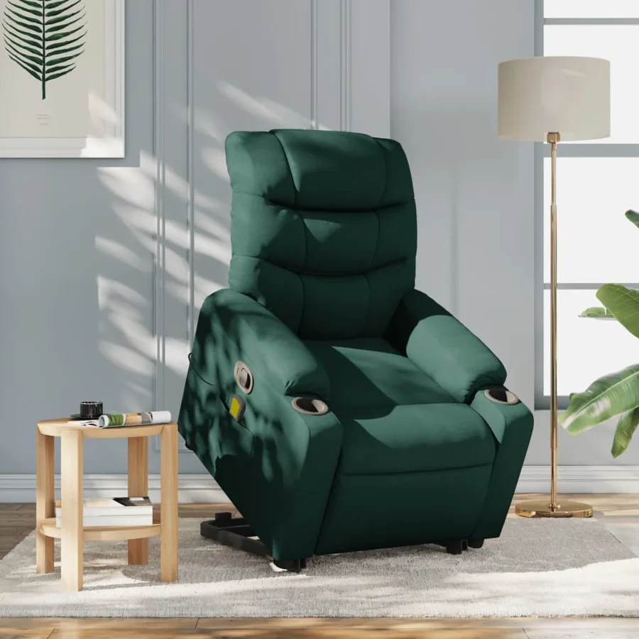Fauteuil inclinable de massage Vert foncé Tissu - 15