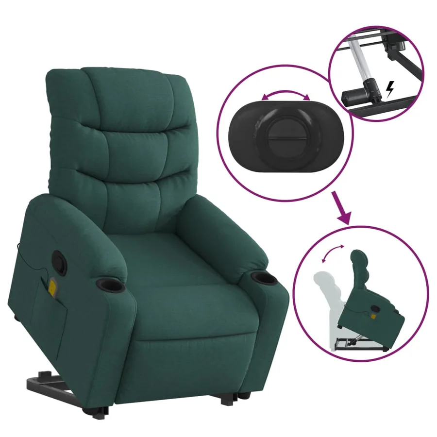 Fauteuil inclinable de massage Vert foncé Tissu - 6