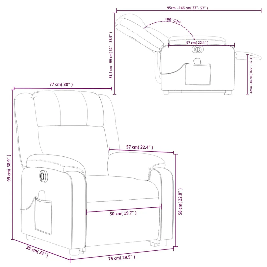 Fauteuil inclinable de massage électrique noir similicuir - 17