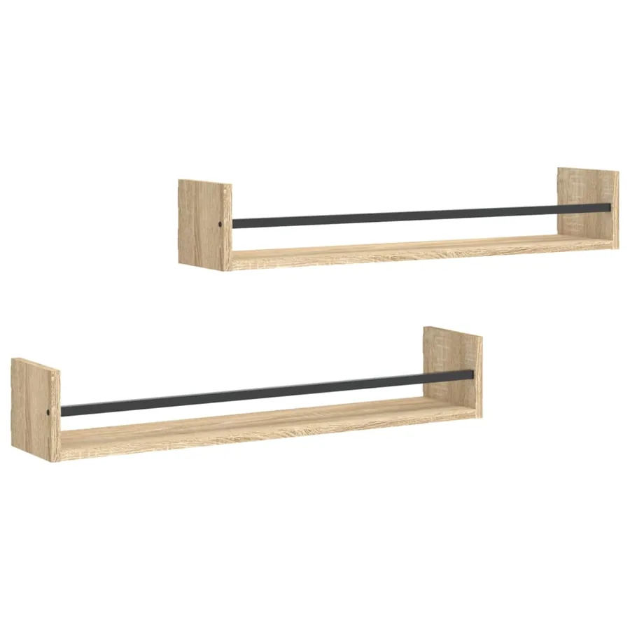 Étagères murales avec barres 2 pcs chêne sonoma 80x16x14 cm - 2
