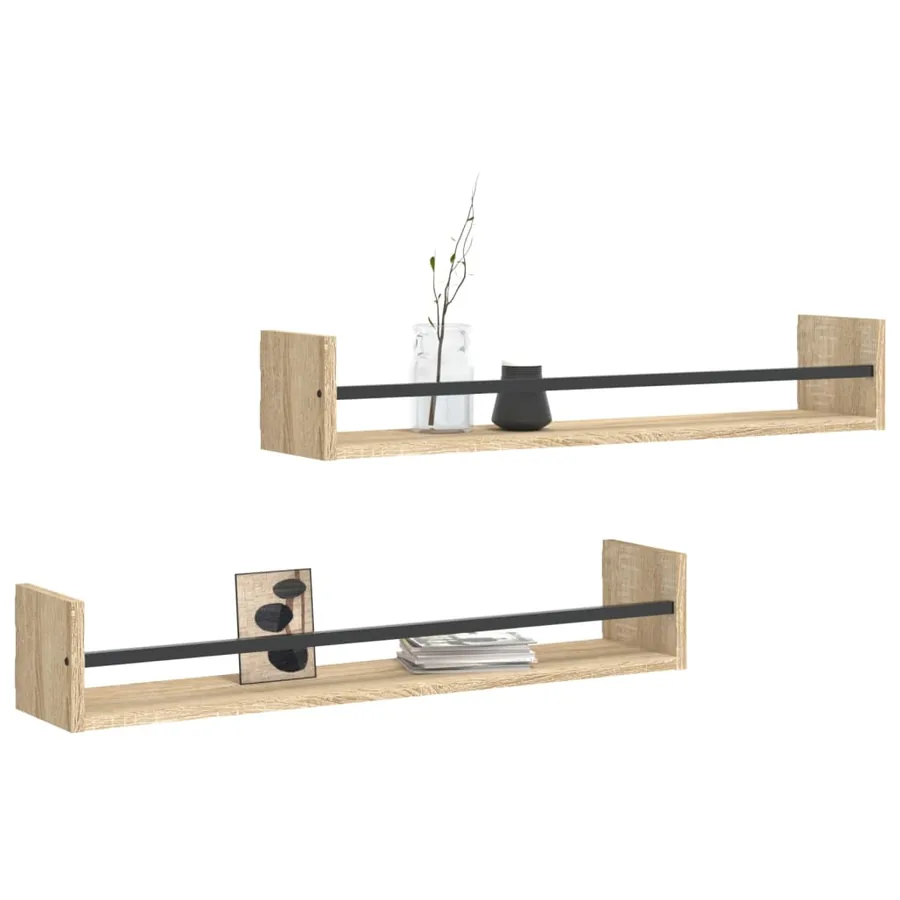 Étagères murales avec barres 2 pcs chêne sonoma 80x16x14 cm - 3