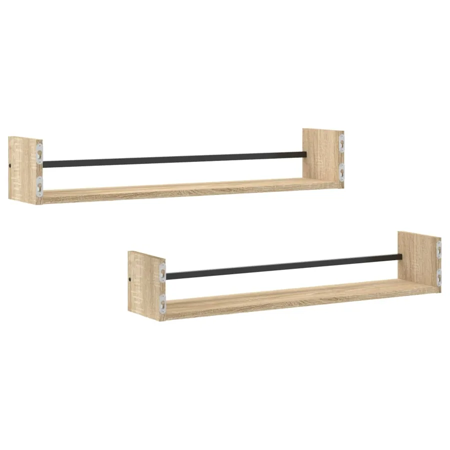 Étagères murales avec barres 2 pcs chêne sonoma 80x16x14 cm - 6