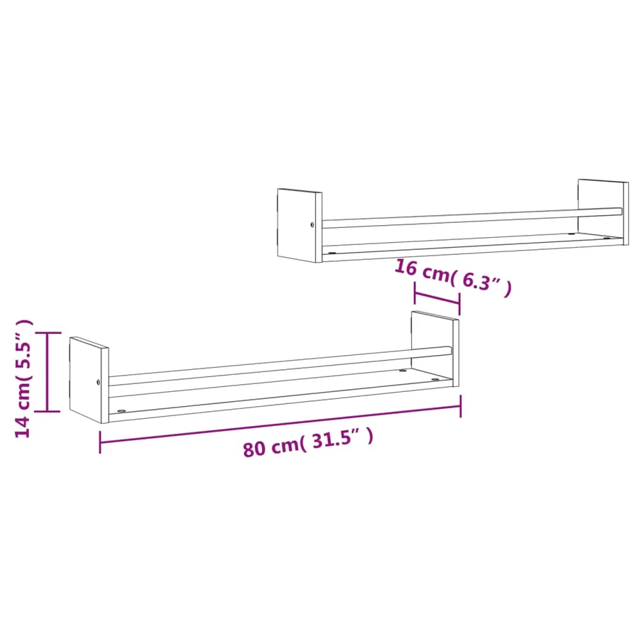 Étagères murales avec barres 2 pcs chêne sonoma 80x16x14 cm - 8