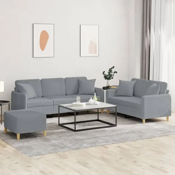 Ensemble de canapés 3 pcs coussins gris clair tissu