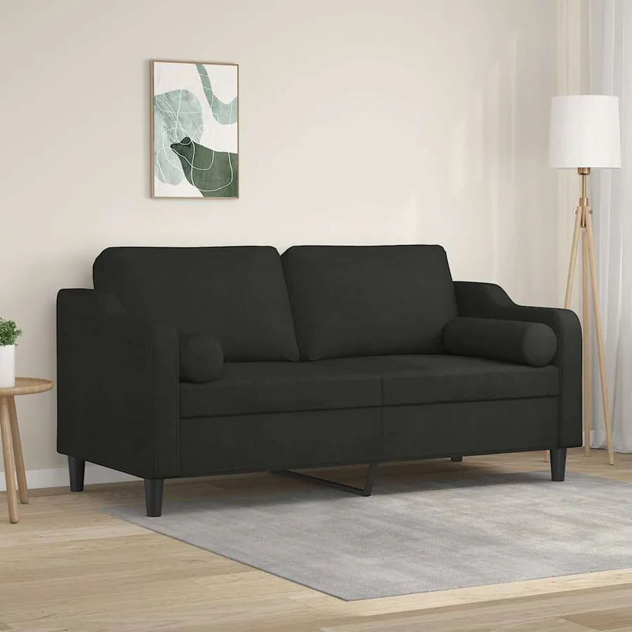 Canapé 2 places avec oreillers décoratifs noir 140 cm tissu