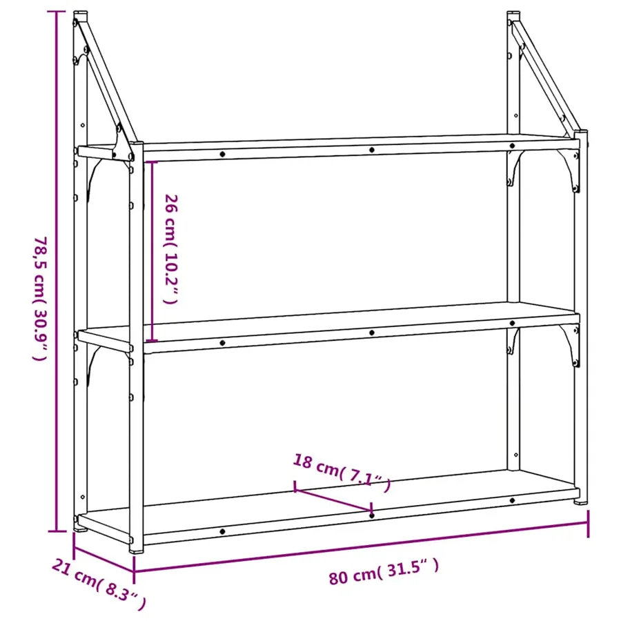 Étagère murale 3 niveaux chêne fumé 80x21x78,5 cm - 8