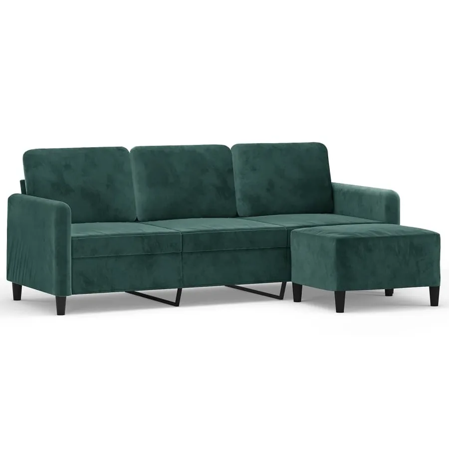 Canapé à 3 places avec repose-pieds Vert foncé 180 cm Velours - 2