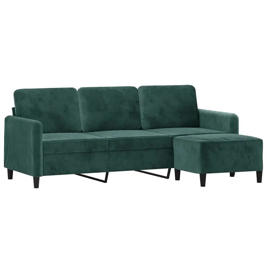Canapé à 3 places avec repose-pieds Vert foncé 180 cm Velours - 3
