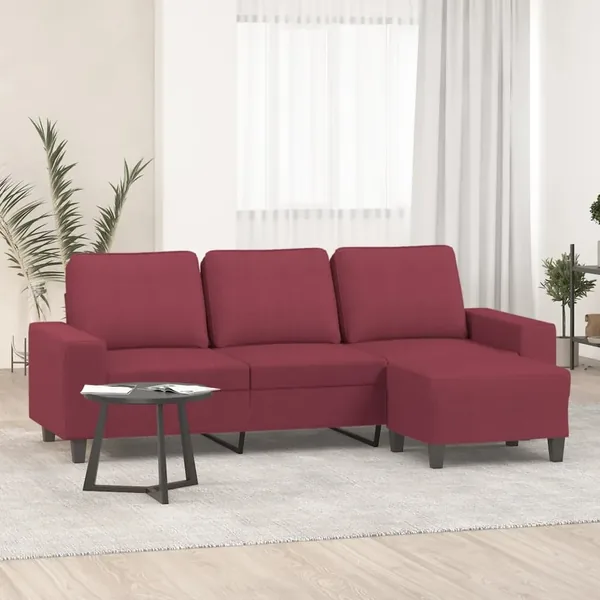 Canapé à 3 places avec repose-pieds Rouge bordeaux 180 cm Tissu