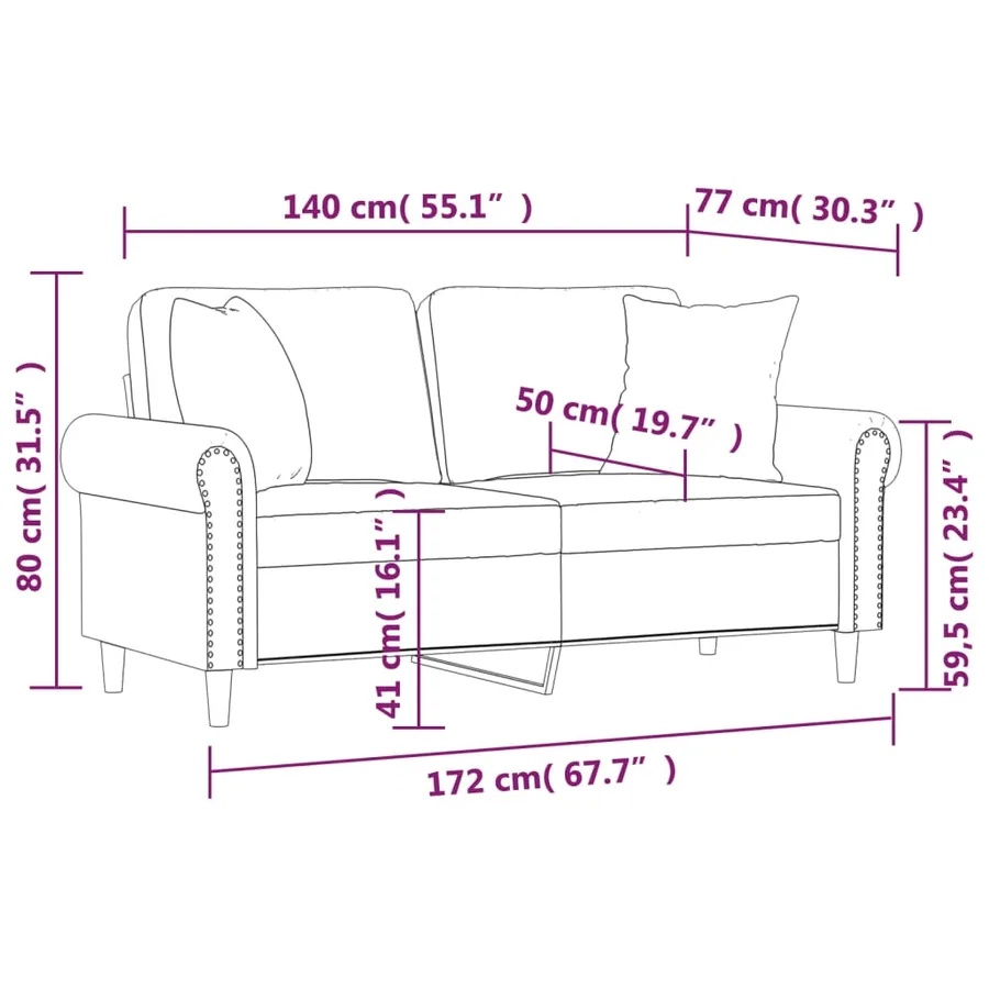 Canapé 2 places avec oreillers décoratifs noir 140cm similicuir - 8
