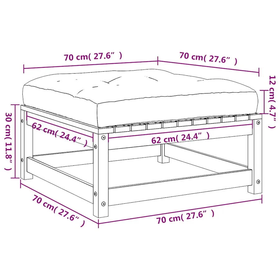 Repose-pieds de jardin avec coussins 2 pcs bois de pin massif - 10