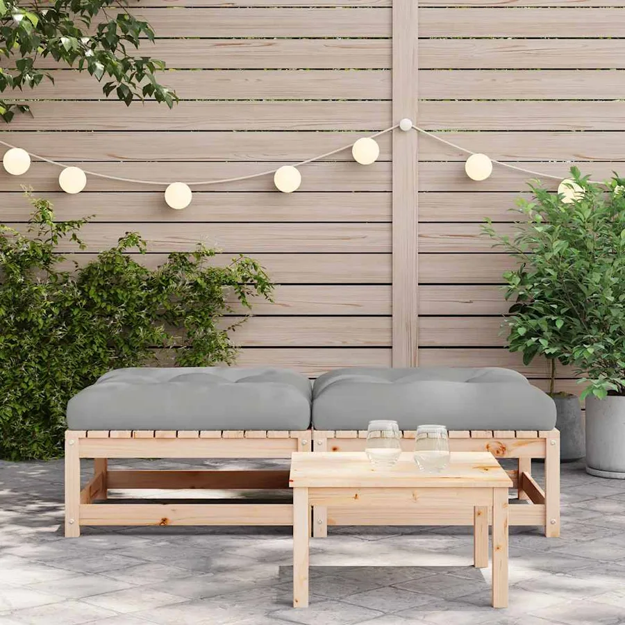 Repose-pieds de jardin avec coussins 2 pcs bois de pin massif - 3