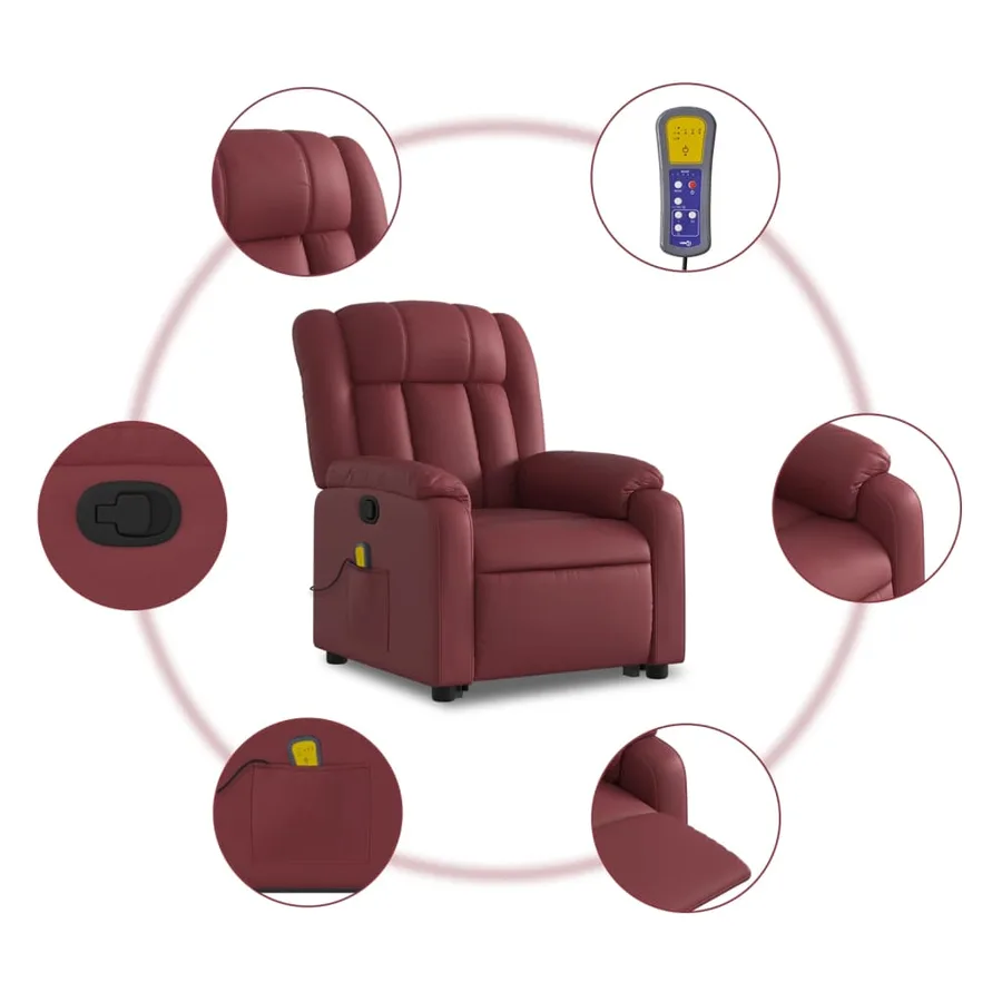 Fauteuil inclinable de massage Rouge bordeaux Similicuir - 8