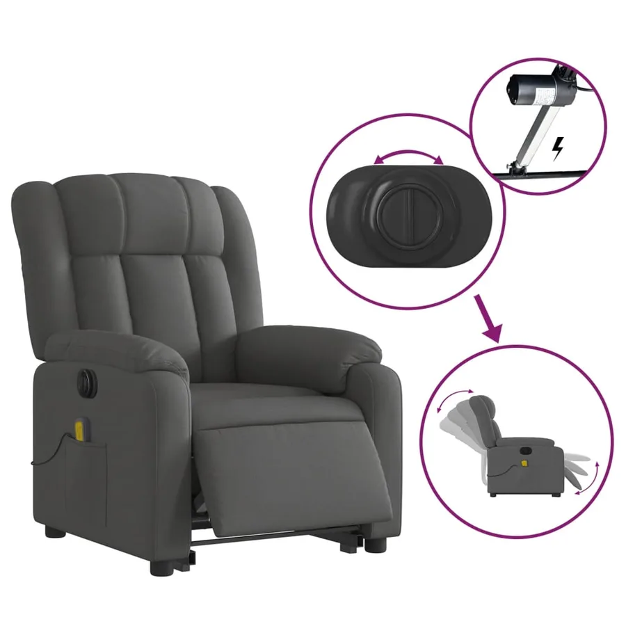 Fauteuil inclinable de massage électrique Gris foncé Tissu - 6