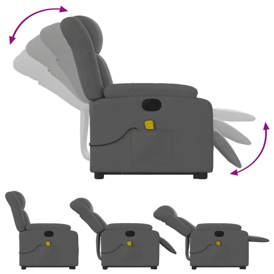 Fauteuil inclinable de massage électrique Gris foncé Tissu - 7