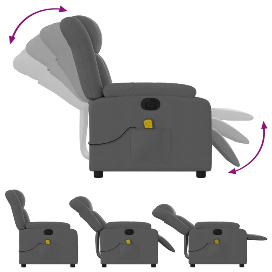 Fauteuil inclinable de massage électrique gris foncé tissu - 7