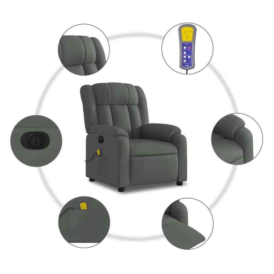 Fauteuil inclinable de massage électrique gris foncé tissu - 8