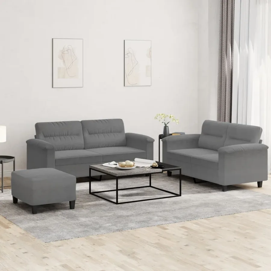 Ensemble de canapés 3 pcs coussins gris foncé tissu microfibre