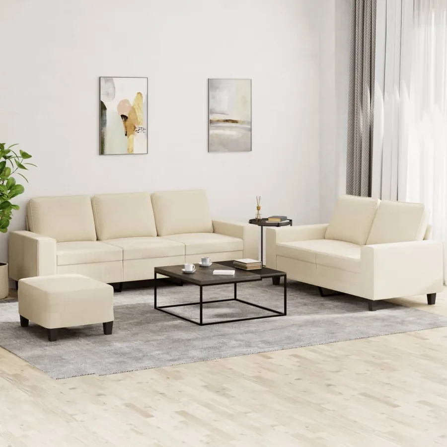 Ensemble de canapés 3 pcs crème tissu