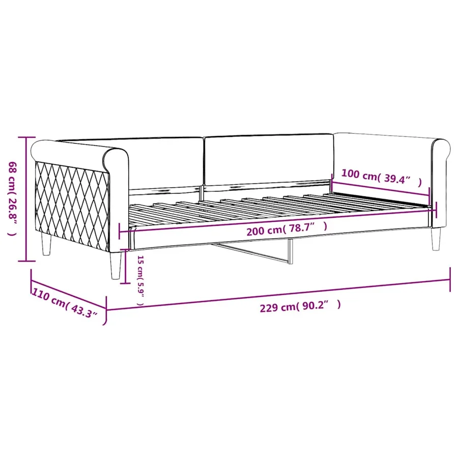 Lit de repos sans matelas jaune 100x200 cm velours - 8