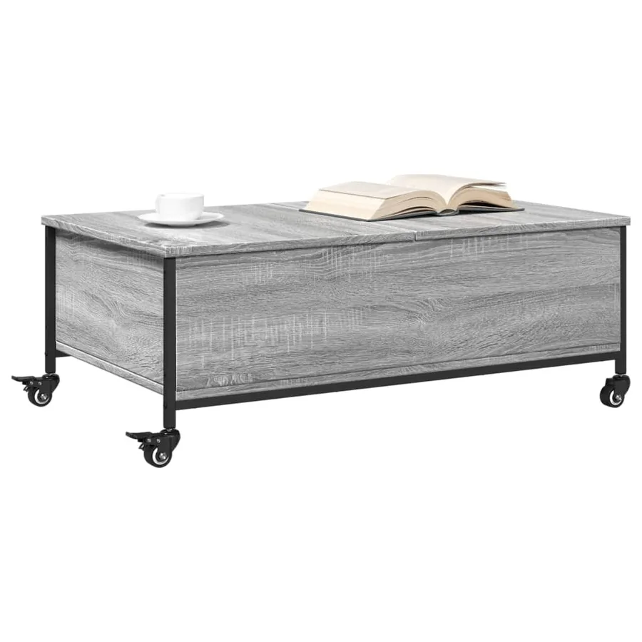 Table basse avec roulettes sonoma gris bois d'ingénierie - 4