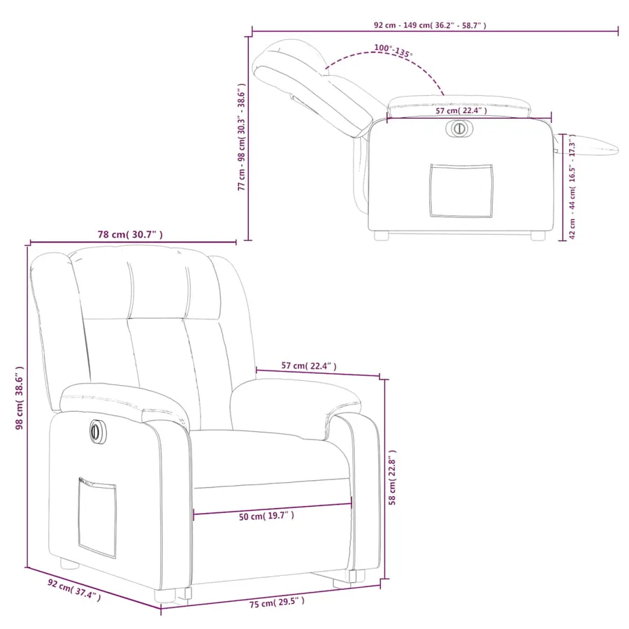 Fauteuil inclinable électrique marron similicuir - 17