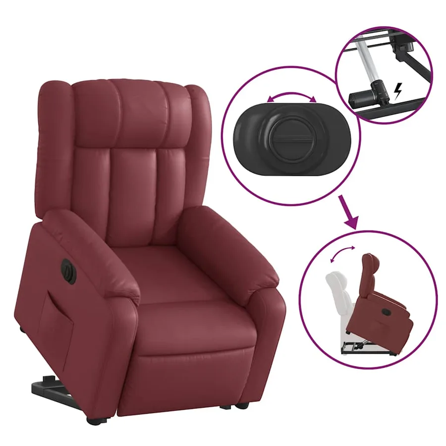 Fauteuil inclinable électrique rouge bordeaux similicuir - 11