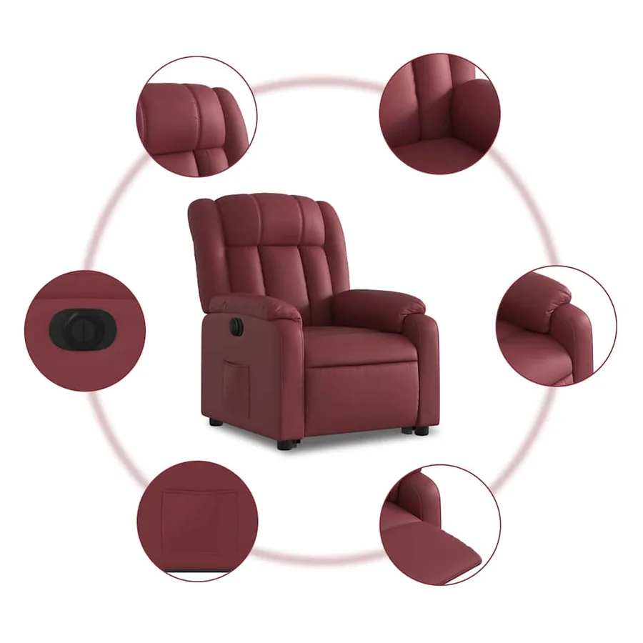 Fauteuil inclinable électrique rouge bordeaux similicuir - 8