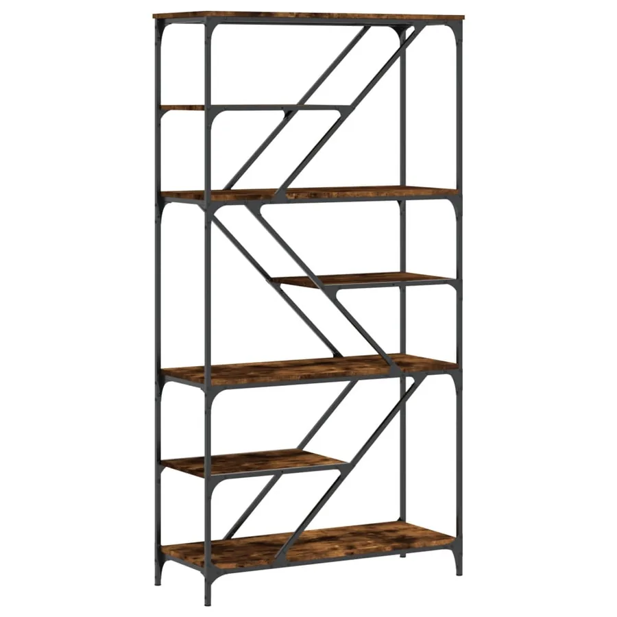 Bibliothèque chêne fumé 91x36x176 cm bois ingénierie et acier - 2